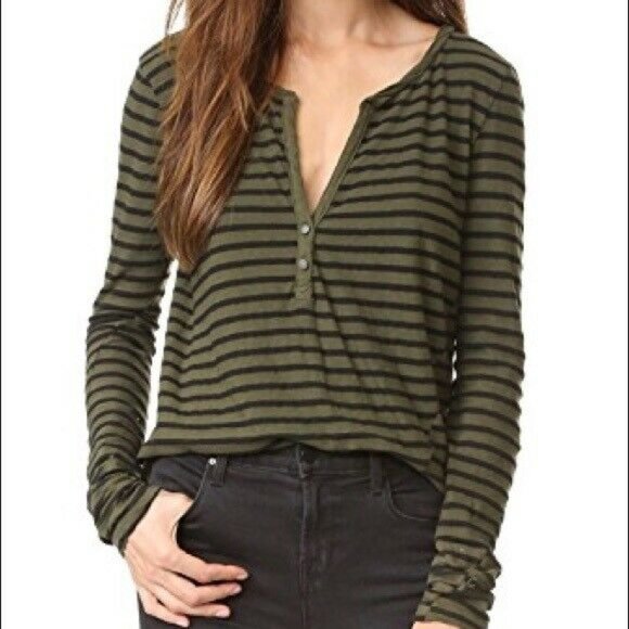 Pam & Gela Striped Henley Long Sleeve Top sz S